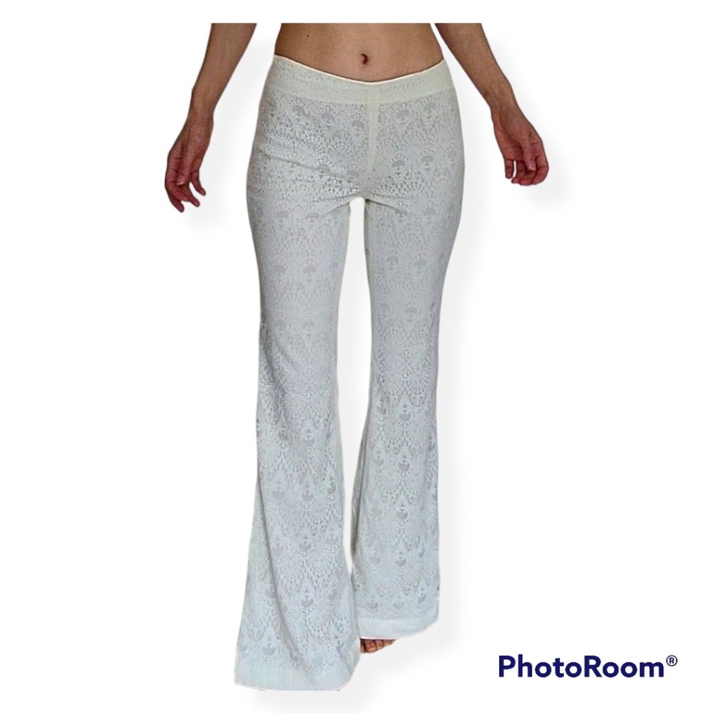 White Lace Y2K Mid Rise Flare Dress Pants Size 25